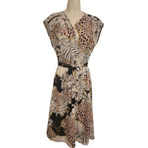 Spring Trendy  Wrap Casual Midi Dress with Chain-link and animal prints